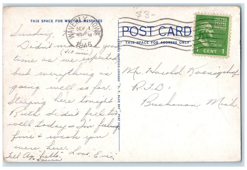 1946 Front View Bremer County Court House Building Waverly Iowa Antique Postcard