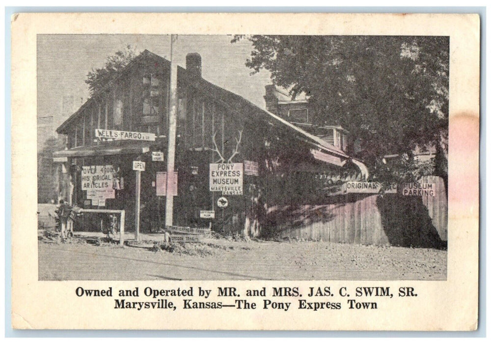 c1950 Pony Express Town Oregon Trails Well Fargo Marysville Kansas KS Postcard