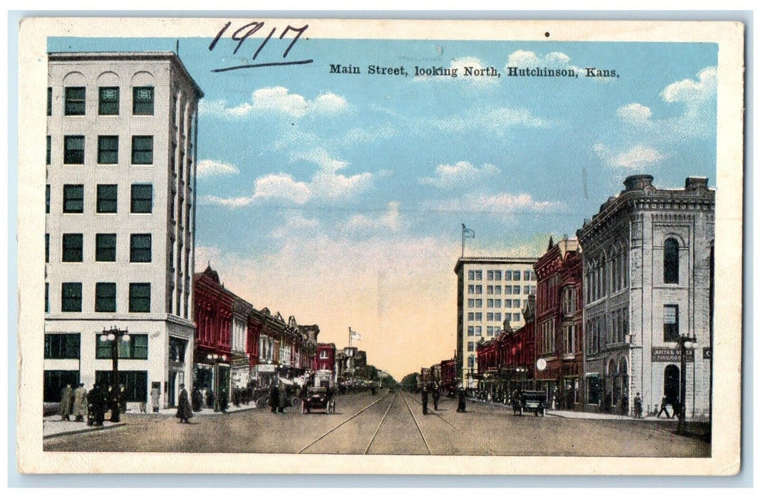 1920 Main Street Looking North Exterior Building Hutchinson Kansas KS Postcard