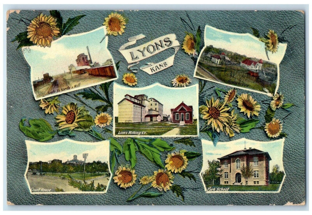 1909 Multiview Park School Court House Lions Millings Lyons Kansas KS Postcard