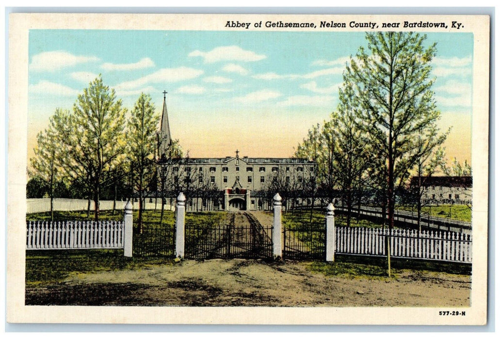 1940 Entrance View Abbey Gethsemane Nelson County Bardstown Kentucky KY Postcard