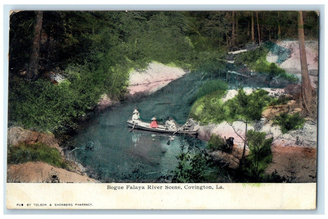 1909 Canoeing Boat Bogue Falaya River Scene Covington Louisiana Vintage Postcard