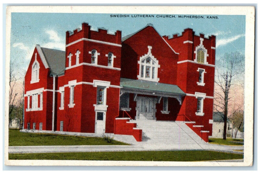 1918 Swedish Lutheran Church Chapel Exterior Building McPherson Kansas Postcard