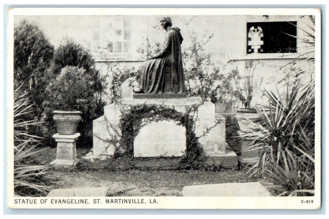 c1940 Statue Evangeline St Martinville Louisiana Unposted Linen Antique Postcard