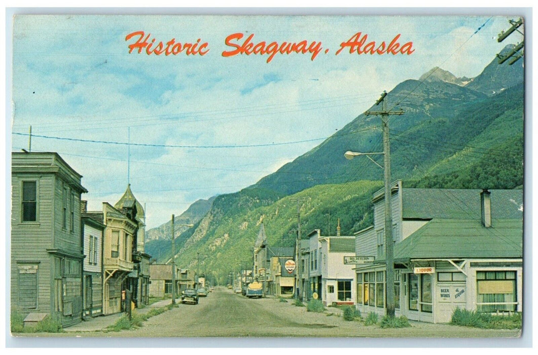 1967 View Of Downtown Historic Skagway Alaska AK, Liquor Cars Vintage Postcard