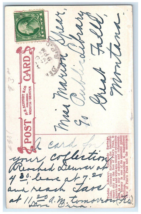 1919 Public Library Building Dirt Road Colorado Springs Colorado CO Postcard