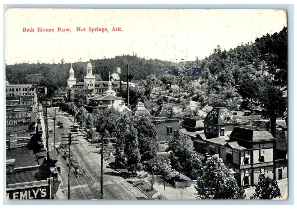 1912 Bath House Row Cars Trolley Hot Springs Arkansas AR Posted Antique Postcard