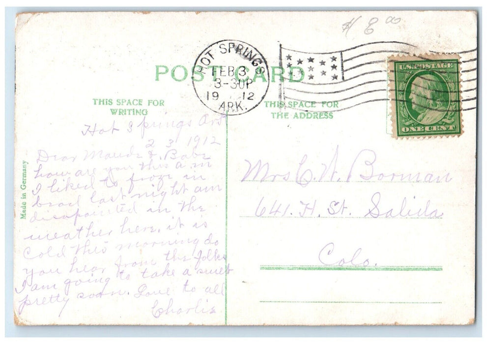 1912 Bath House Row Cars Trolley Hot Springs Arkansas AR Posted Antique Postcard