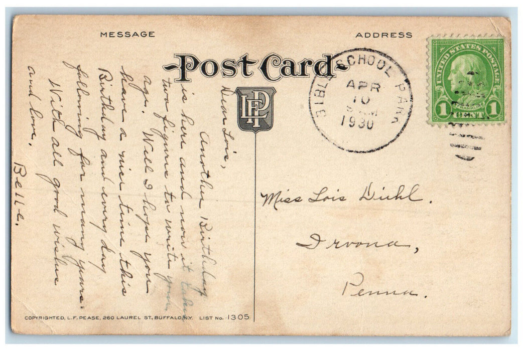 1930 Birthday Wishes Butterfly Flower Bible School Park New York NY Postcard