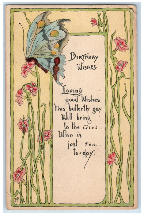 1930 Birthday Wishes Butterfly Flower Bible School Park New York NY Postcard