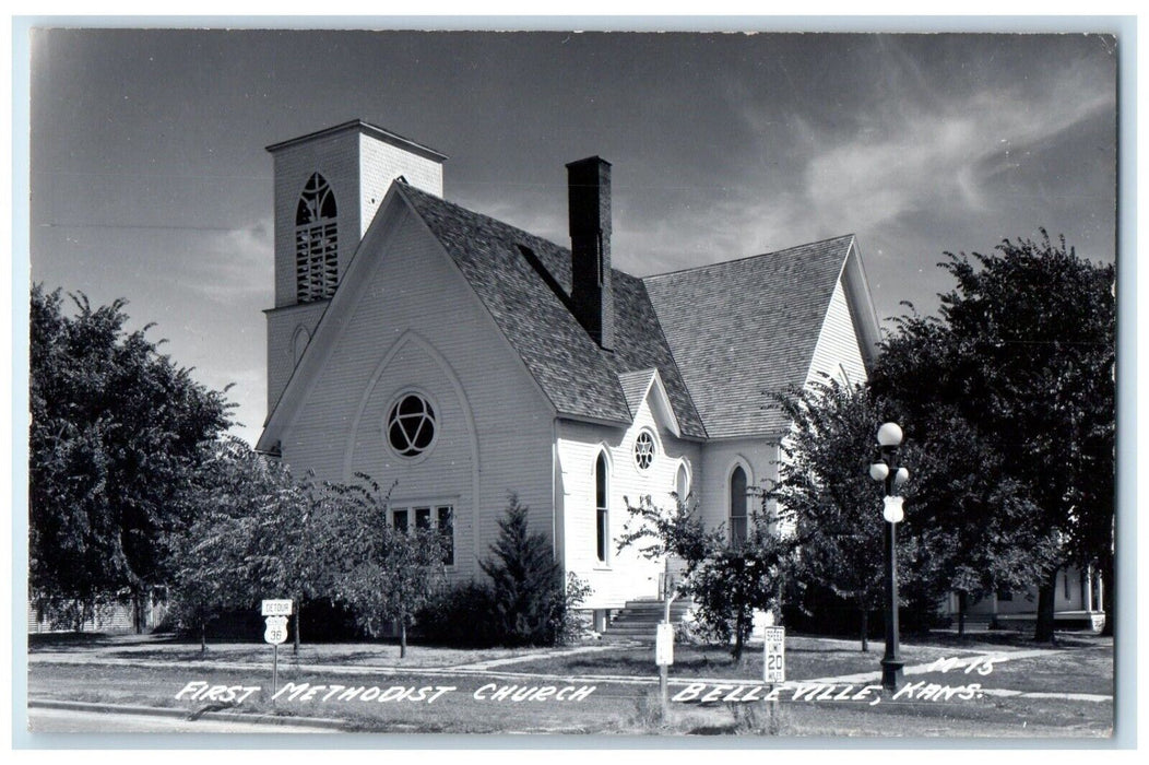 c1950's First Methodist Church Belleville Kansas KS RPPC Photo Vintage Postcard