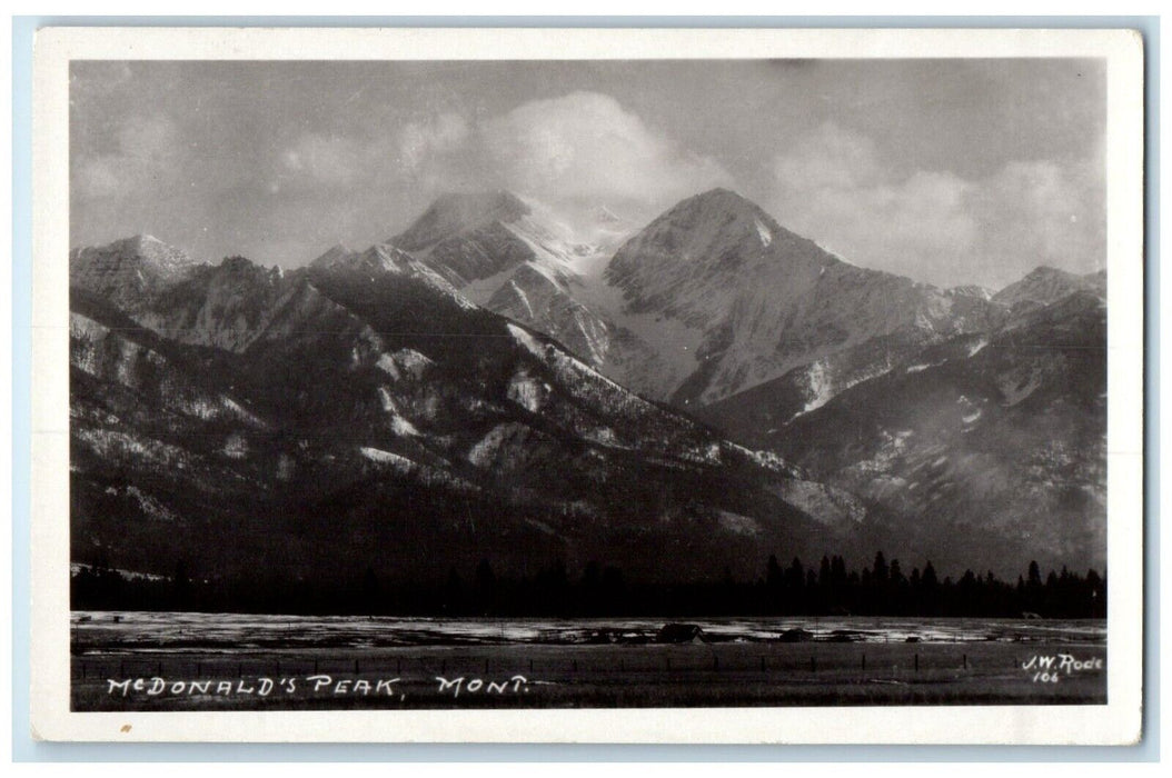 c1910's View Of McDonald's Peak Montana MT JW Rode RPPC Photo Antique Postcard