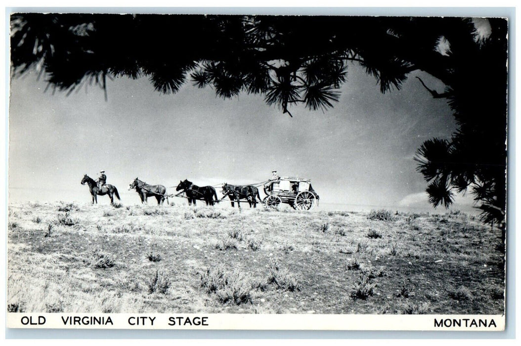 c1930's Old Virginia City Stage Montana MT, Horses Carriage RPPC Photo Postcard