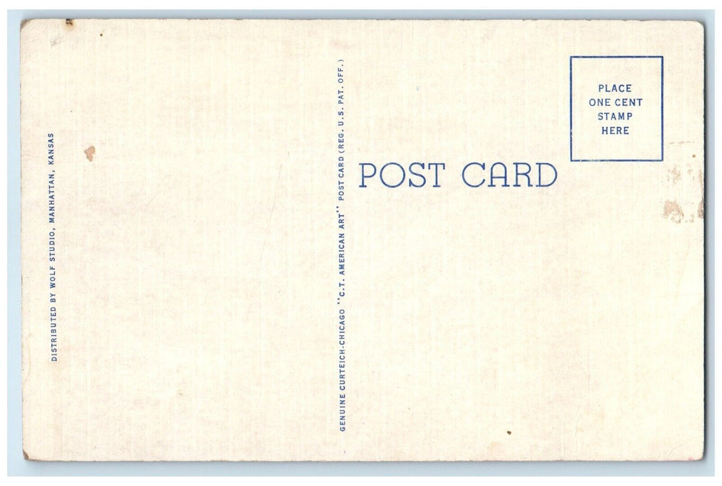 c1940 Soldier Community Center Exterior Building Road Manhattan Kansas Postcard