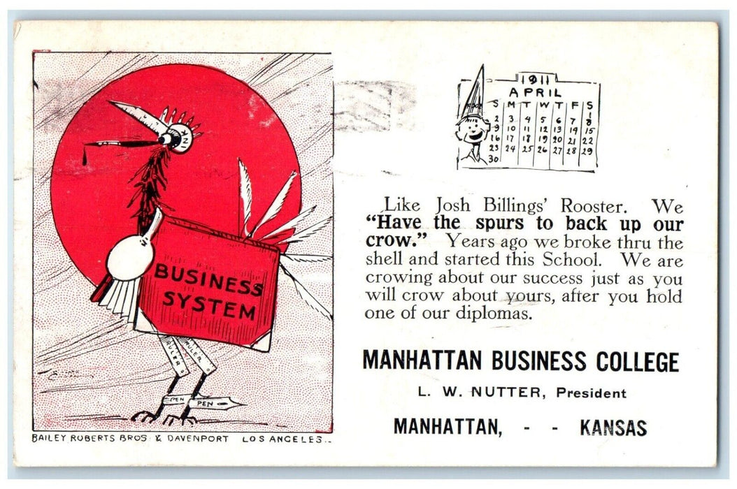 1910 Manhattan Business College Business System Josh Manhattan Kansas Postcard