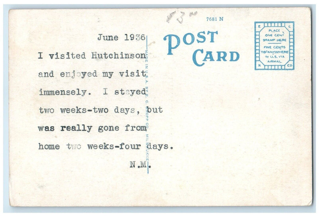 c1936 Rorabaugh Wiley Building Exterior Classic Cars Hutchinson Kansas Postcard