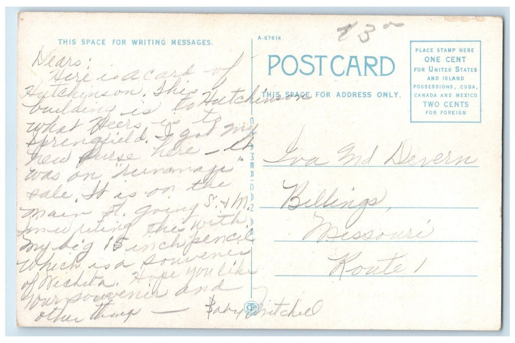 c1940 Rorabaugh Wiley Building Exterior Classic Cars Hutchinson Kansas Postcard