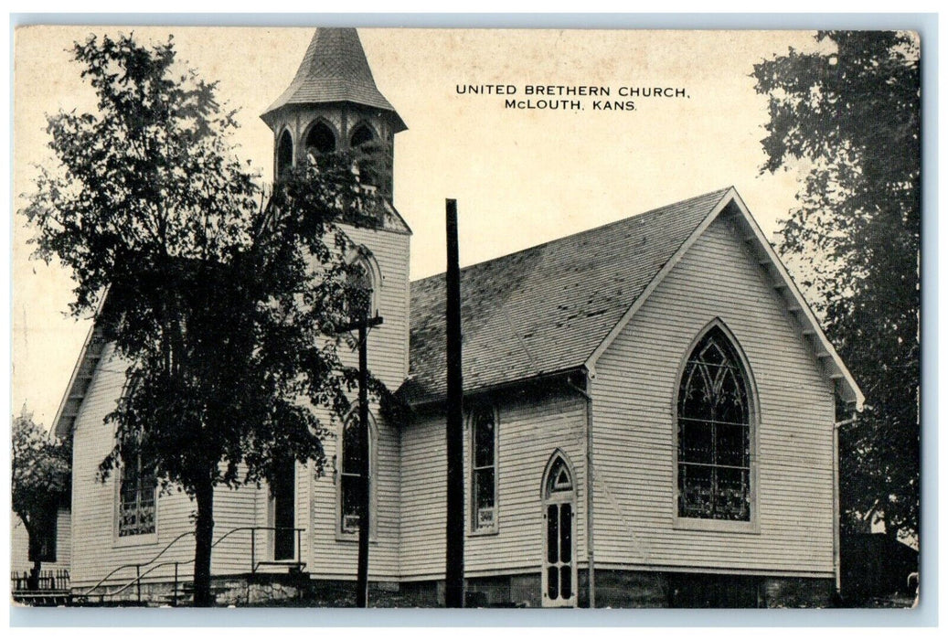 c1910 United Brethern Church Chapel Exterior Building McLouth Kansas KS Postcard