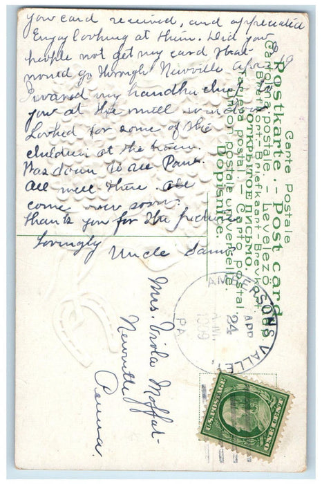 1909 Goodluck Horseshoe Flowers Andersons Valley Pennsylvania PA Postcard