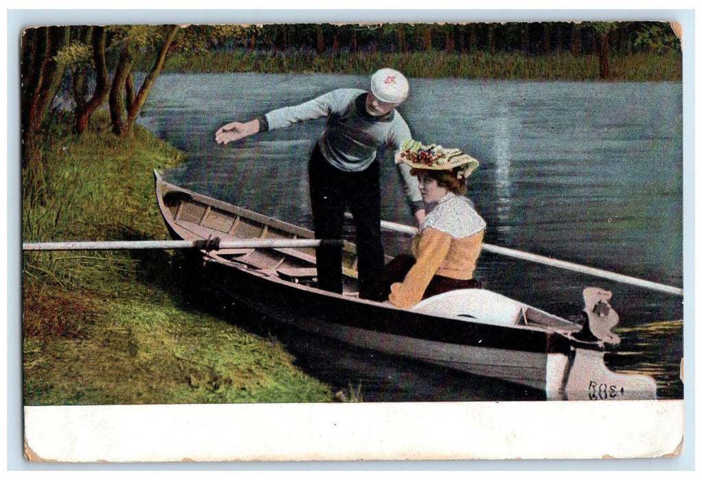 1908 Couple Boat Canoeing Drab Pennsylvania PA Antique Posted Postcard
