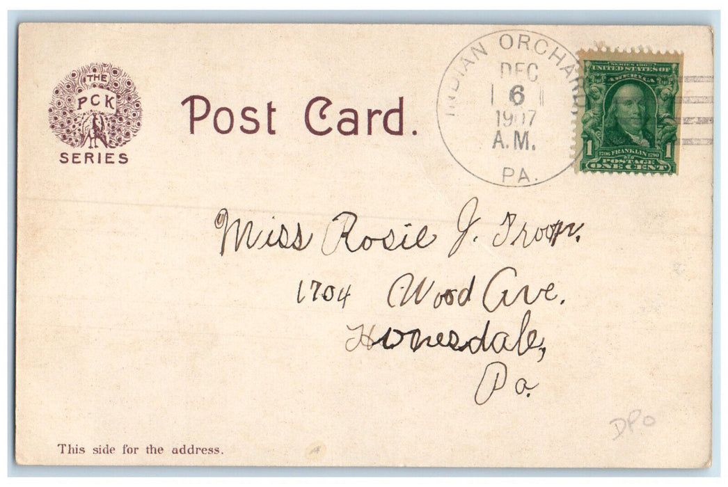 1907 Lady Covering Eyes form Sun Indian Orchard Pennsylvania PA Antique Postcard