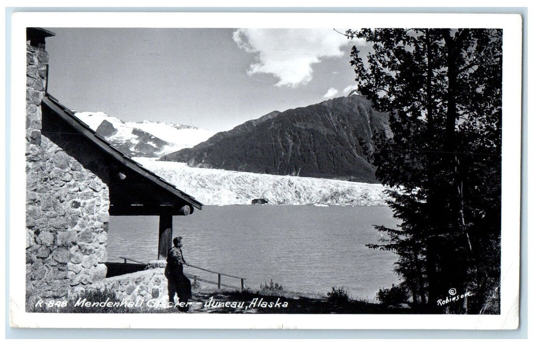 1951 View Of Mendenhall Glacier Juneau Alaska AK RPPC Photo Vintage Postcard