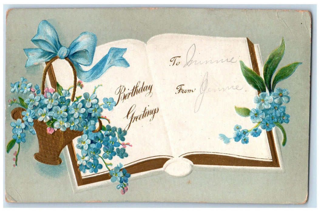 1909 Birthday Greetings Flower in a Basket Willow Grove PA Embossed Postcard