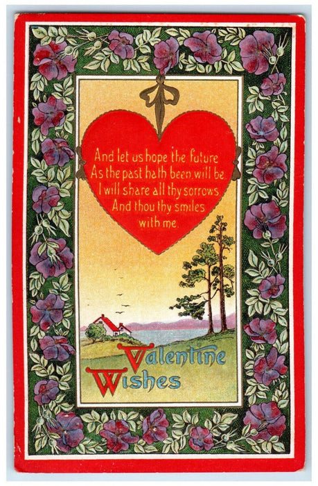 1914 Heart Valentines Wishes Beach Lake Pennsylvania PA Posted Antique Postcard