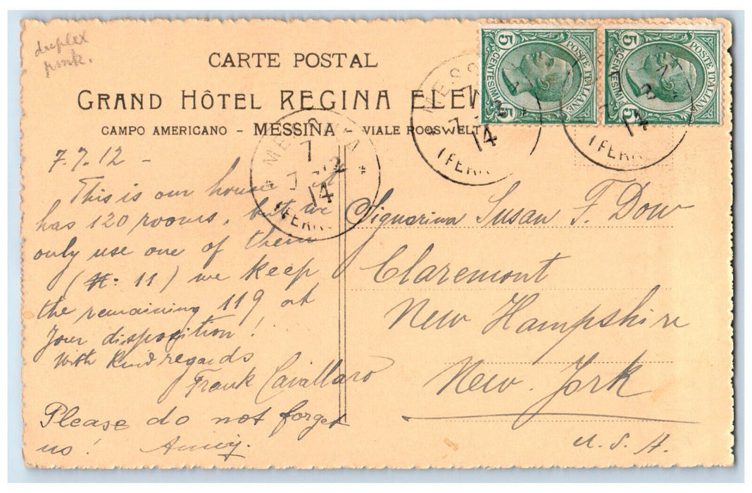 1912 Grand Hotel Regina Elena Skating Rink and Tennis Italy Posted Postcard