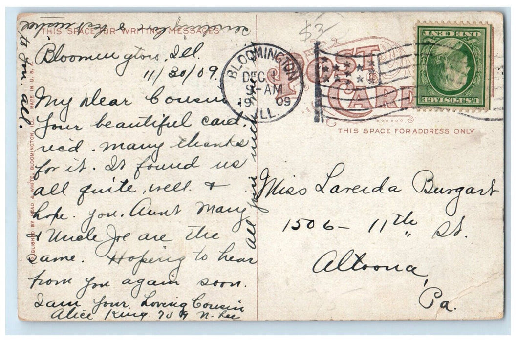 1909 Driveway Miller Park Bloomington Illinois Vintage Antique Posted Postcard