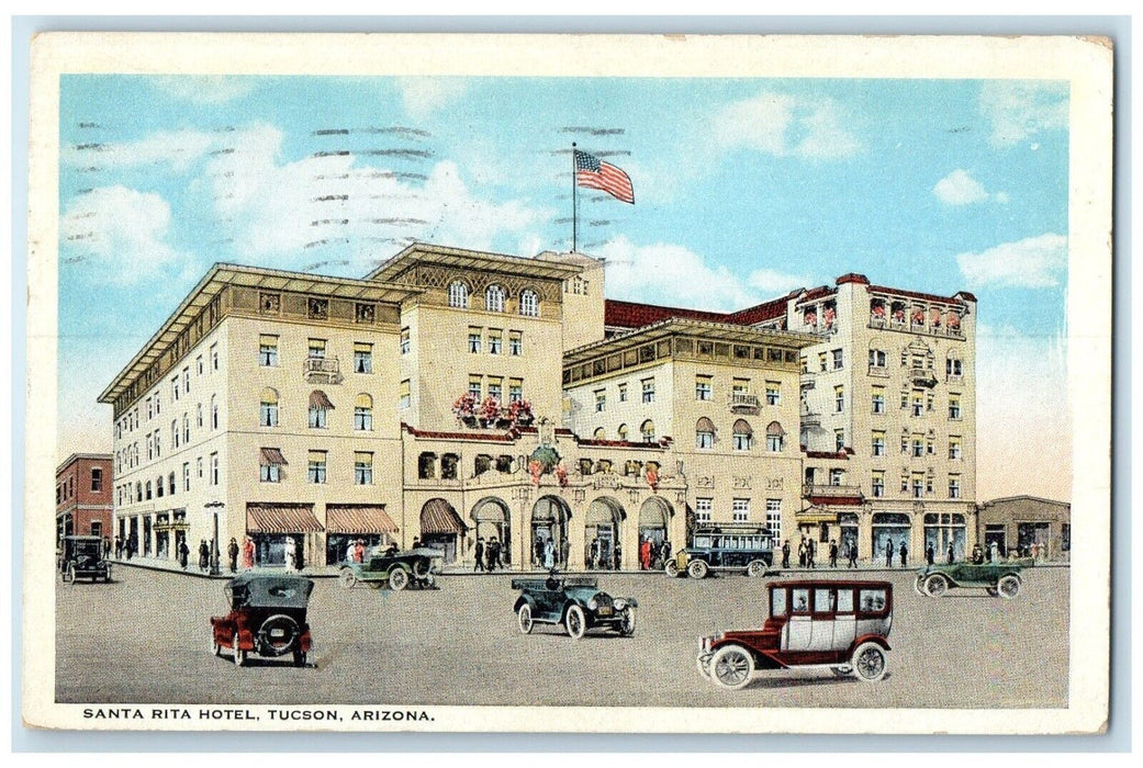 1924 Santa Rita Hotel Building Cars Street View Tucson Arizona AZ Postcard