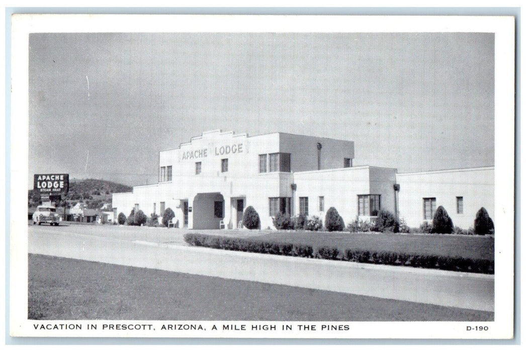 c1930's Apache Lodge Motel Hotel Roadside Scene Car Prescott Arizona AZ Vintage