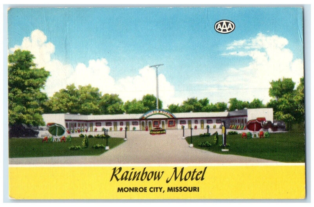 1954 Rainbow Motel Roadside Monroe City Shelbina Missouri MO Vintage Postcard