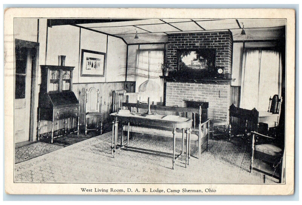 1929 Interior West Living Room D A R Lodge Camp Sherman Ohio OH Antique Postcard