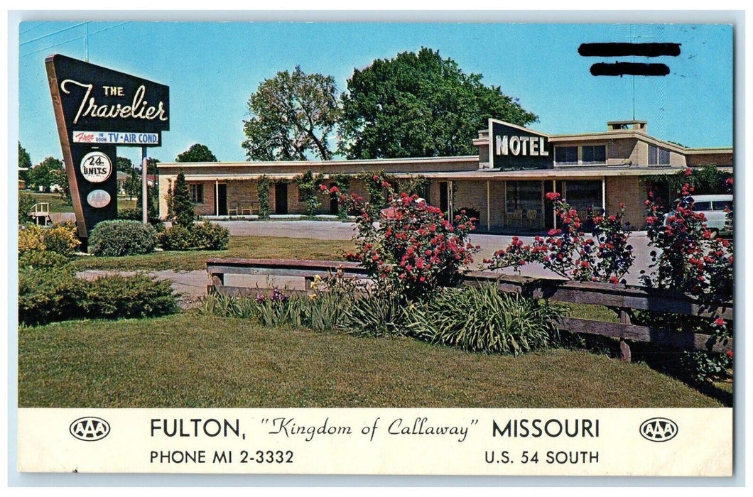 c1950's The Travelier Motel & Restaurant Fulton Missouri MO Vintage Postcard