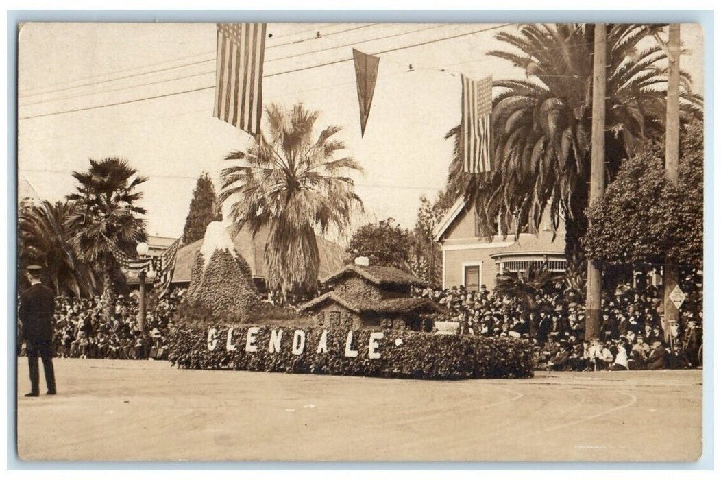 c1918 Patriotic Rose Parade Float Volcano View Glendale CA RPPC Photo Postcard