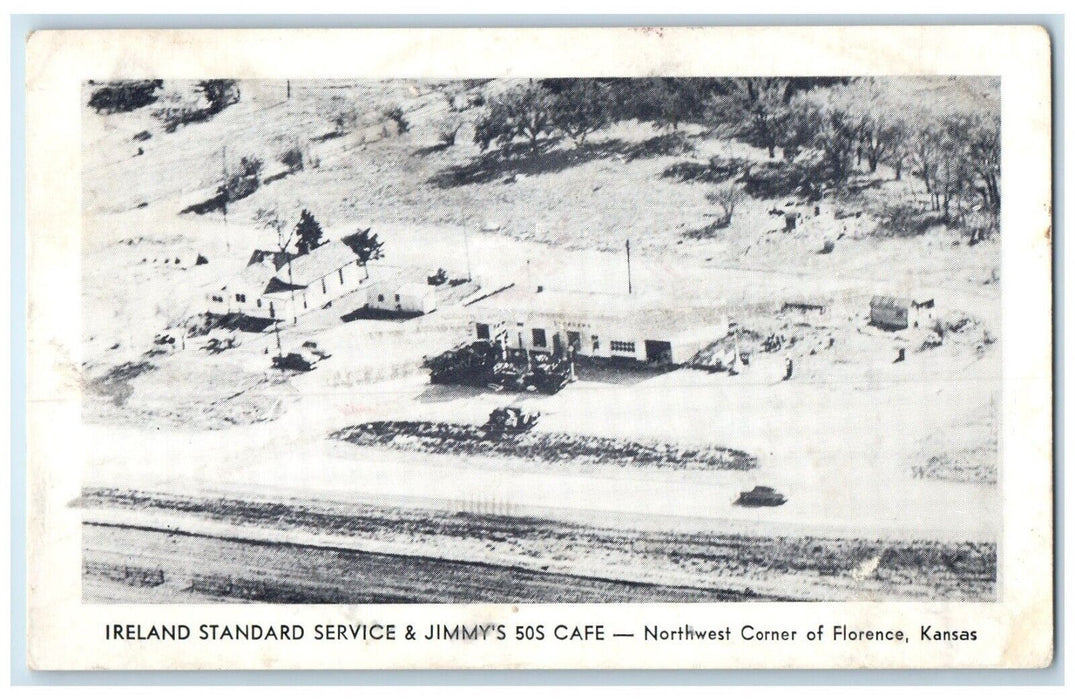 c1940 Aerial Ireland Standard Service Jimmy 50s Cafe Florence Kansas KS Postcard