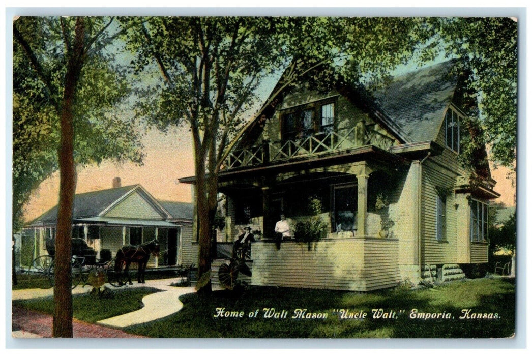 c1910 Exterior Home Walt Mason Uncle Walt Horse Carriage Emporia Kansas Postcard