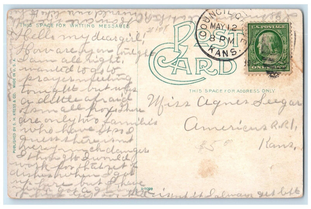 1911 Busy Street Scene Horse Carriage Buildings Road Emporia Kansas KS Postcard