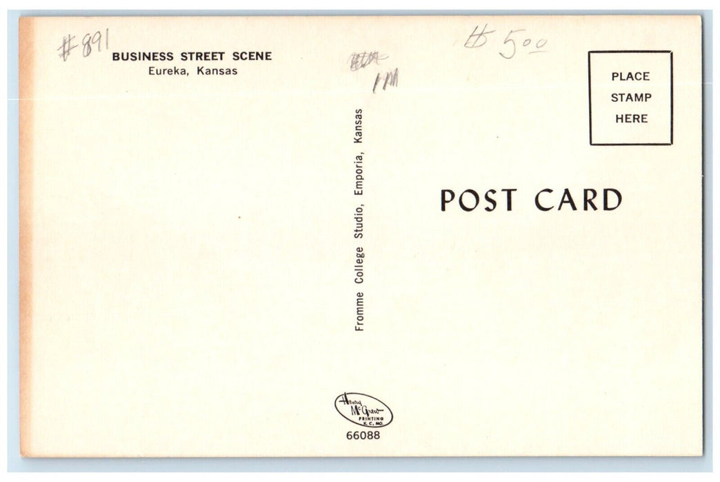 1960 Business Street Scene Classic Cars Buildings Eureka Kansas Vintage Postcard