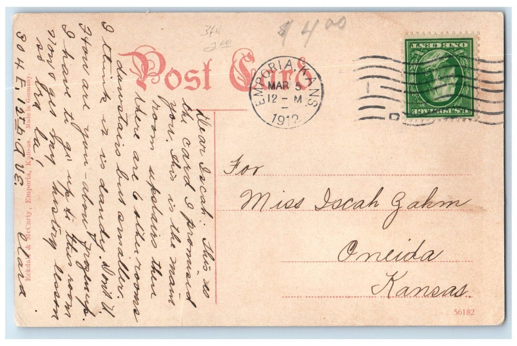 1912 Interior Kellogg Library State Normal School Emporia Kansas Posted Postcard