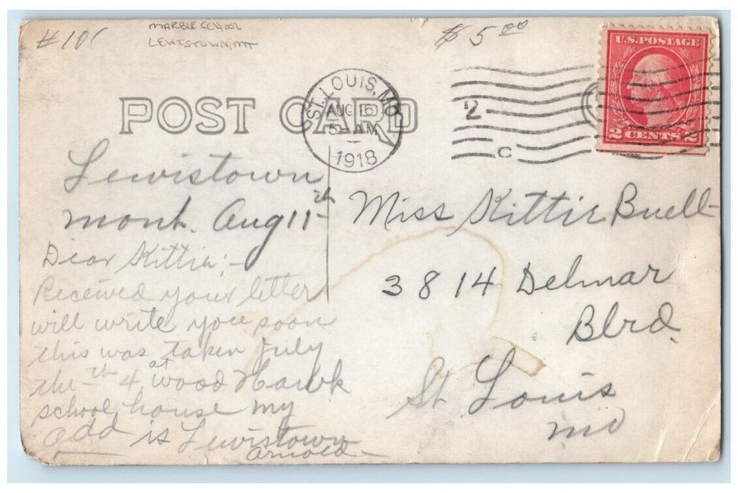 1918 Marble Schoolhouse Men Women Ladder View Lewistown MT RPPC Photo Postcard