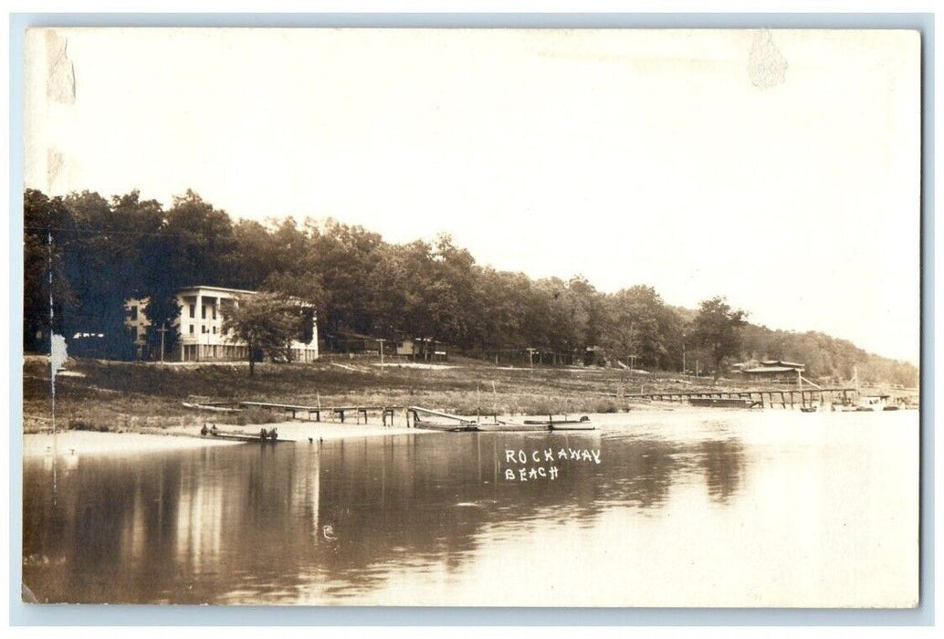 c1918 Home Residence Dock Boat View Rockaway Beach MO RPPC Photo Postcard
