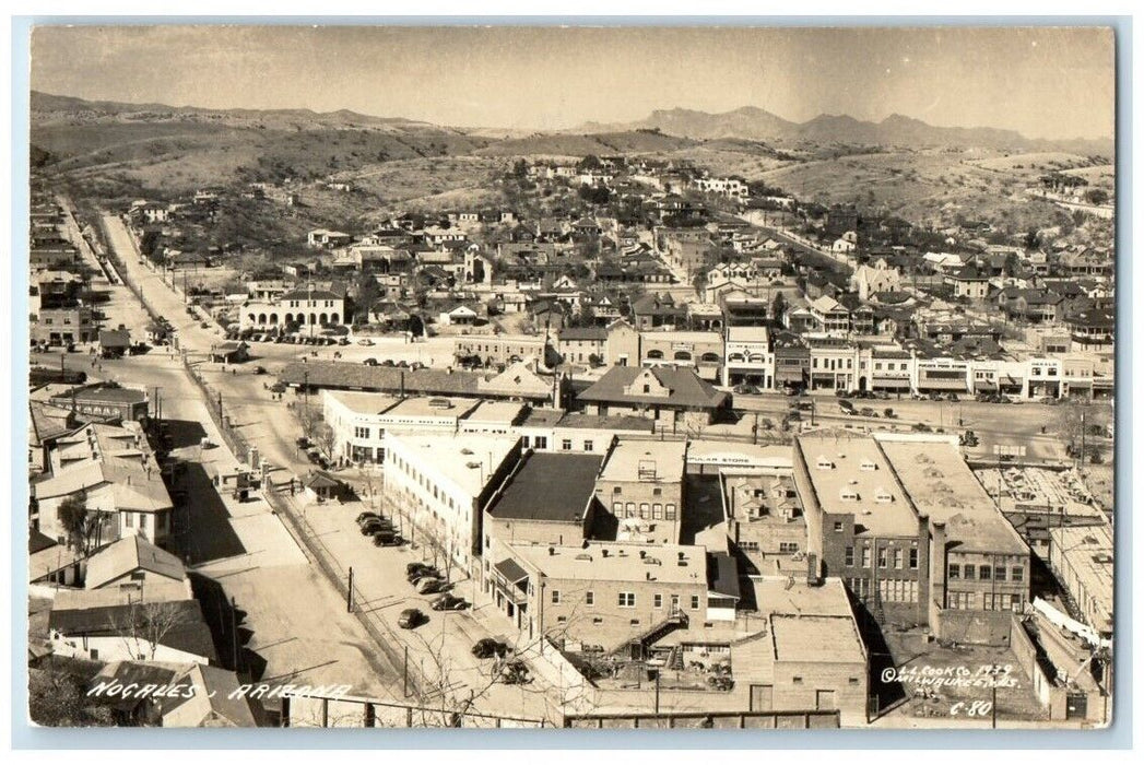 1953 Birds Eye View L.L. Cook Mexico Border Nogales AZ RPPC Photo Postcard