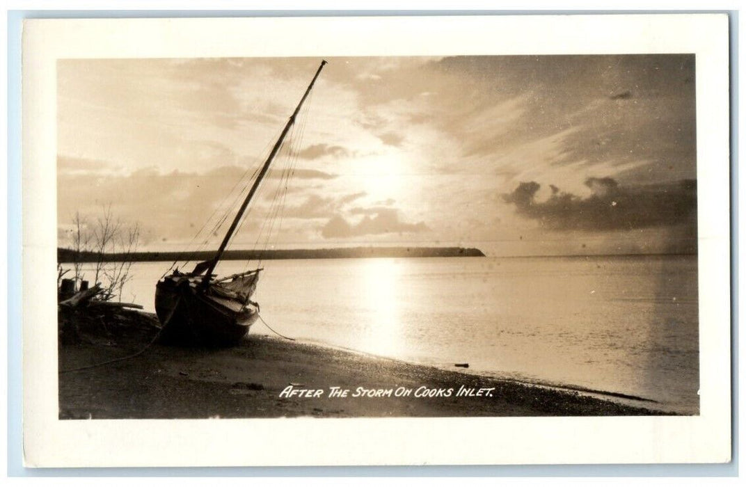 c1940's After The Storm Sailboat Cooks Inlet Alaska AK RPPC Photo Postcard