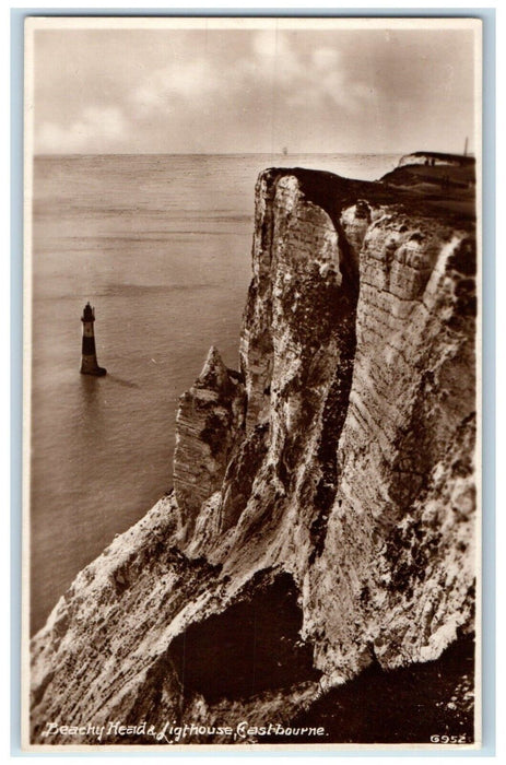 c1910's Beachy Head & Lighthouse Eastbourne England RPPC Photo Antique Postcard