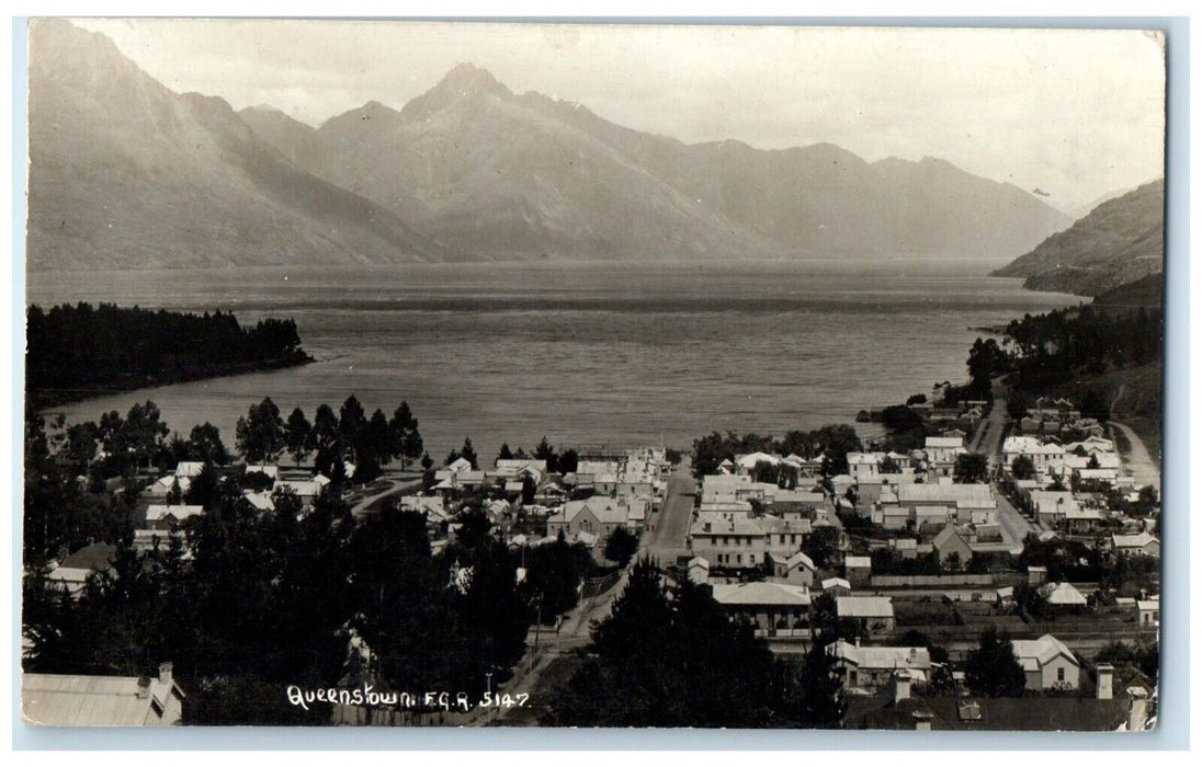 c1910's Scenic View Of Queenstown New Zealand RPPC Photo Posted Antique Postcard