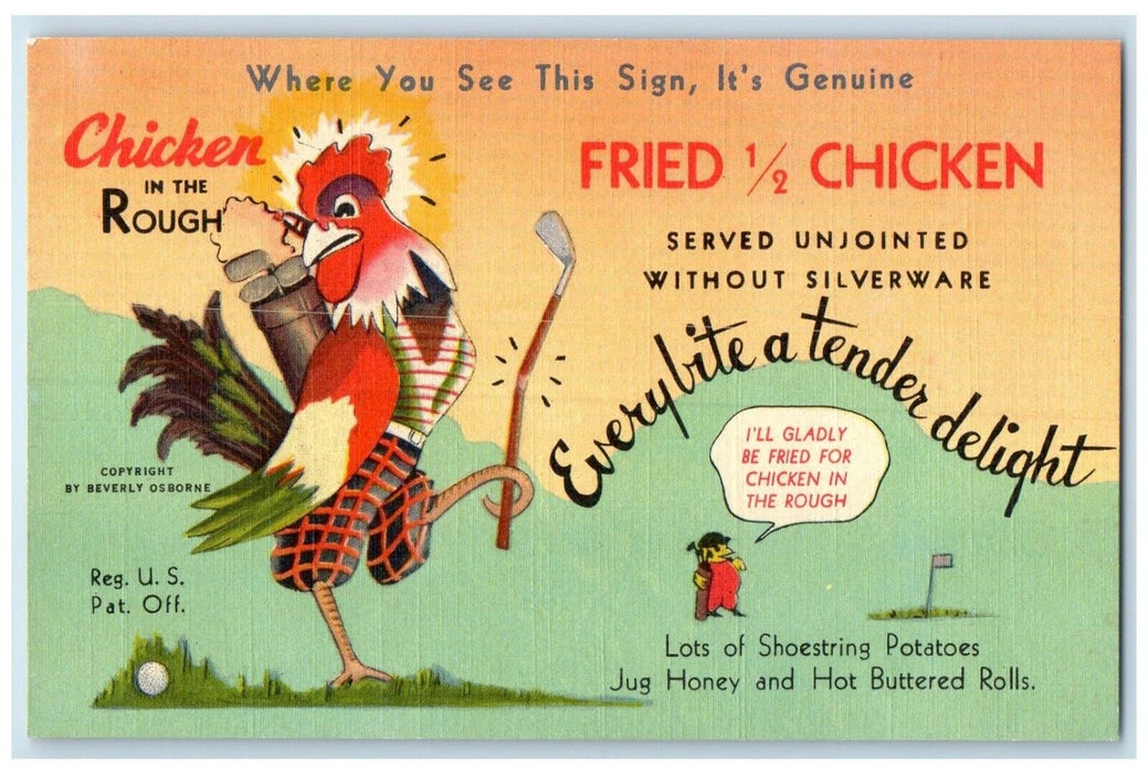 Chicken In The Rough Oklahoma City OK Advertising Anthropomorphic Postcard