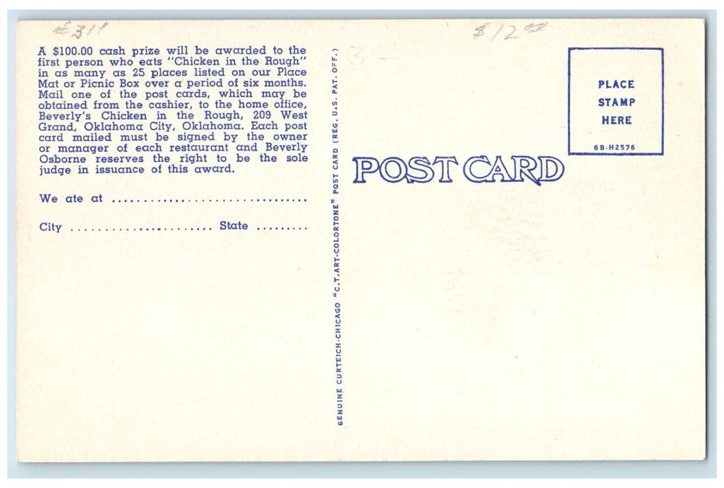 Chicken In The Rough Oklahoma City OK Advertising Anthropomorphic Postcard