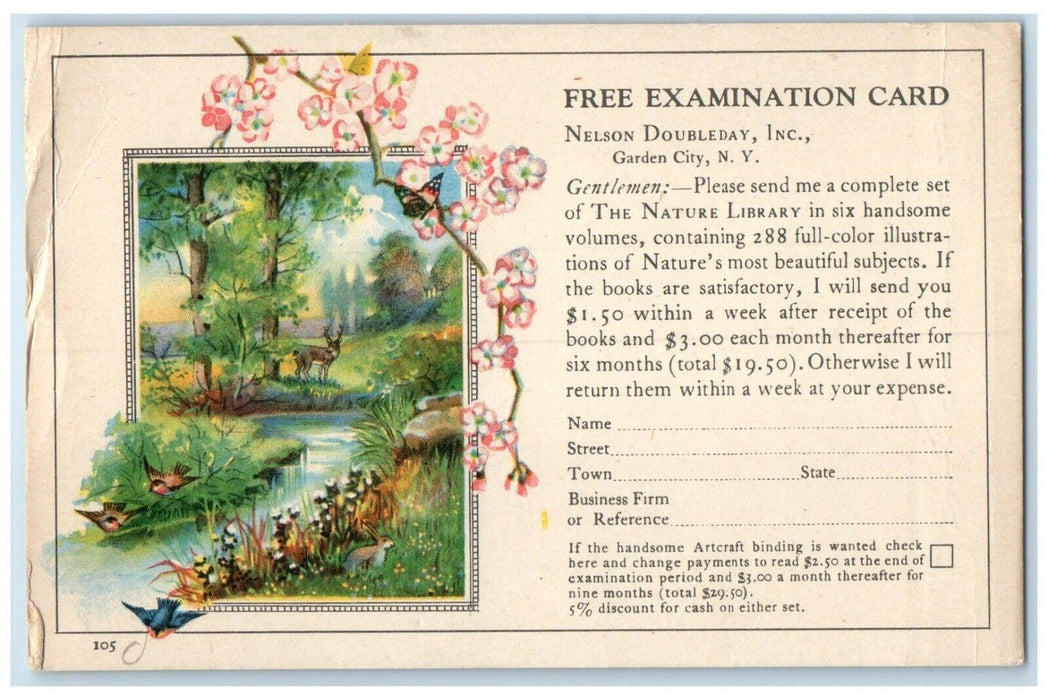 Free Examination Card Garden City New York NY Advertising River Deer Postcard